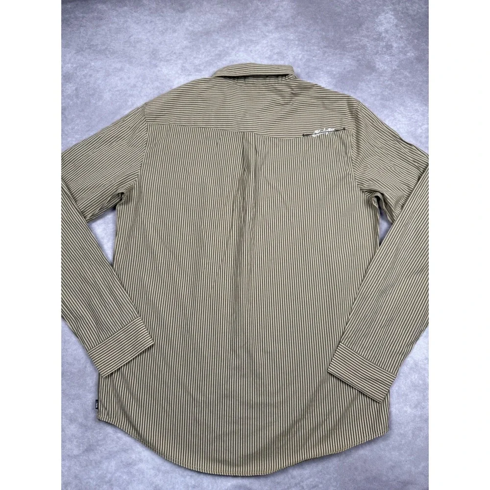 Hurley Shirt Mens XL Beige Brown Striped Button Up Long Sleeve Pocket Skater‎